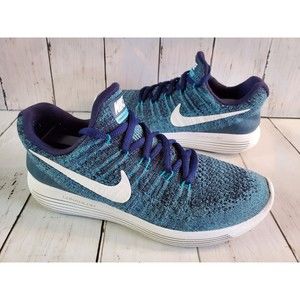 Nike Lunarepic Low Flyknit Sneakers Size 6Y Women's 7.5 Blue White Running Shoes